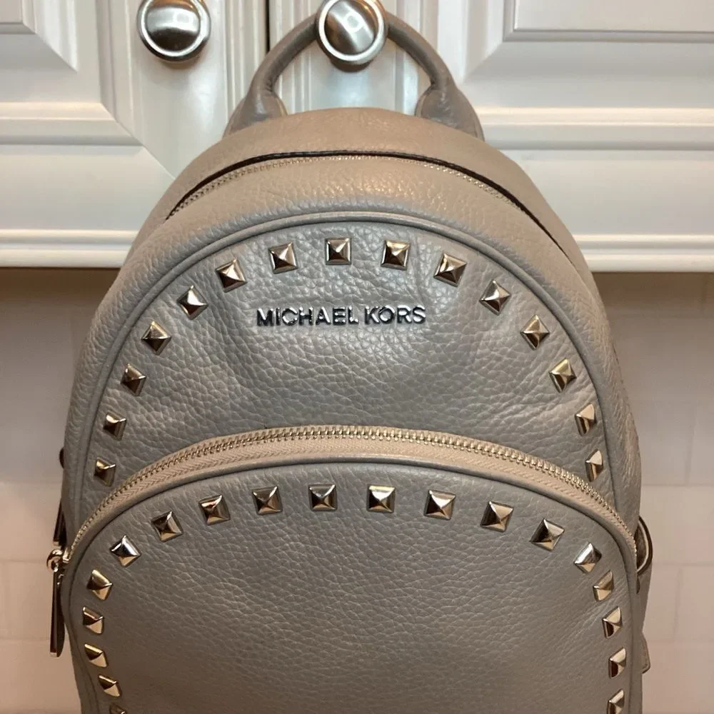 Michael Kors Backpack Leather Abbey Pearl Pebbled Studded Back Pack Bag Travel